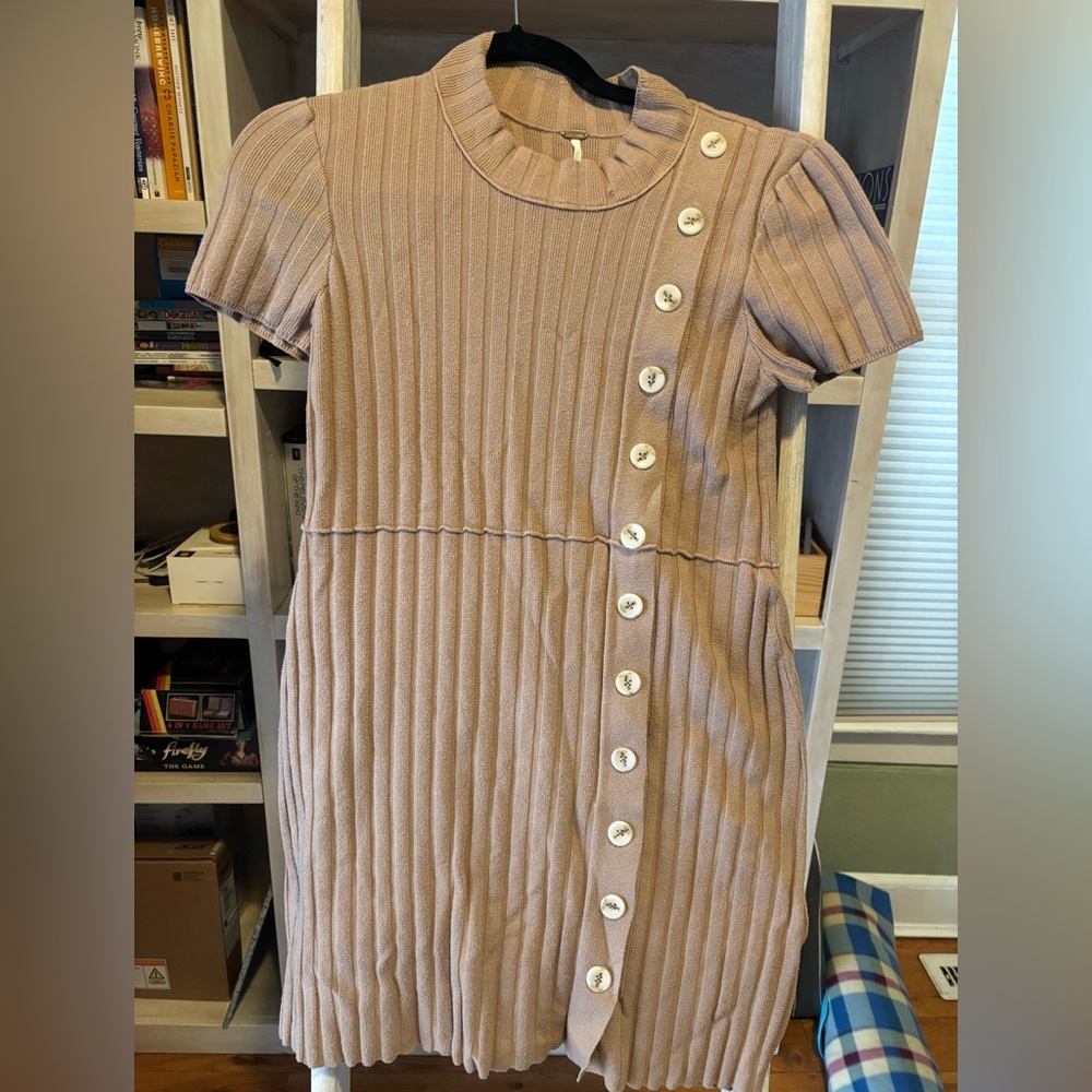 Free People Sweater M Button-Accent Ribbed Dress